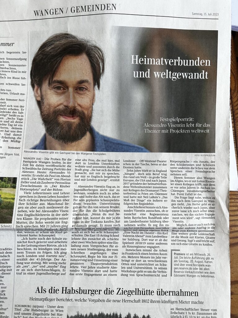 Théâtre à Wangen : Alessandro Visentin dans deux pièces.